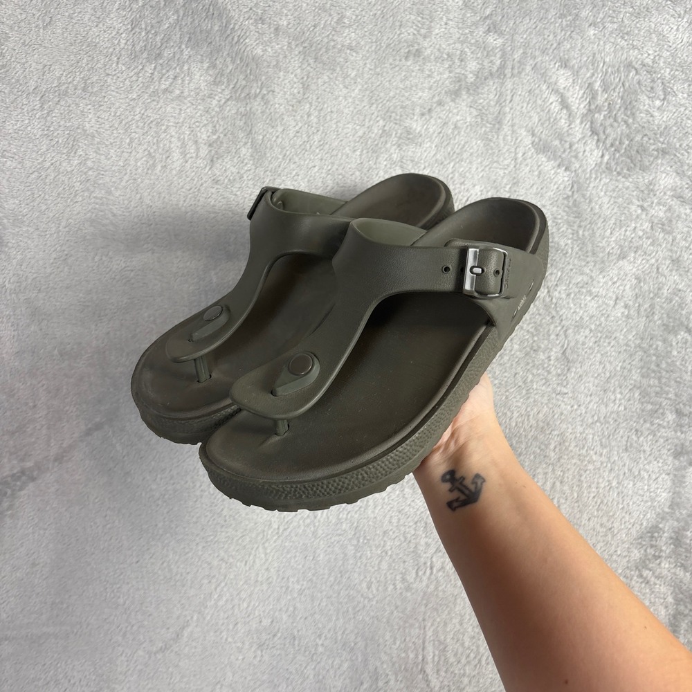 Skechers Arch Fit Women Olive Green EVA Thong Buckle Sandals 8